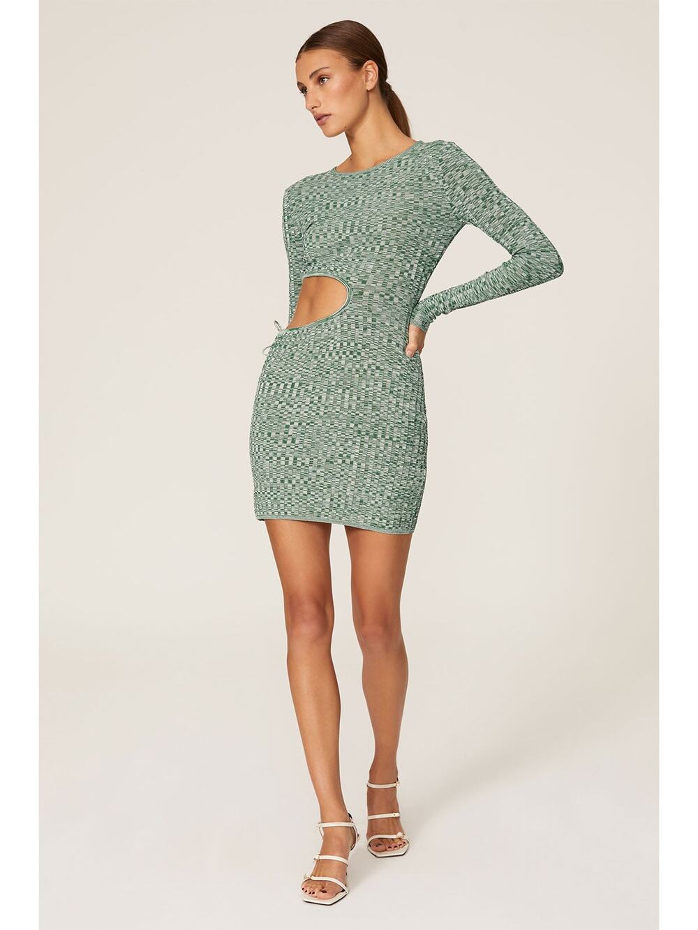 Aya Muse Turquoise Cutout Dress Green Ribbed Long Sleeve Cocktail Dress SZ MED